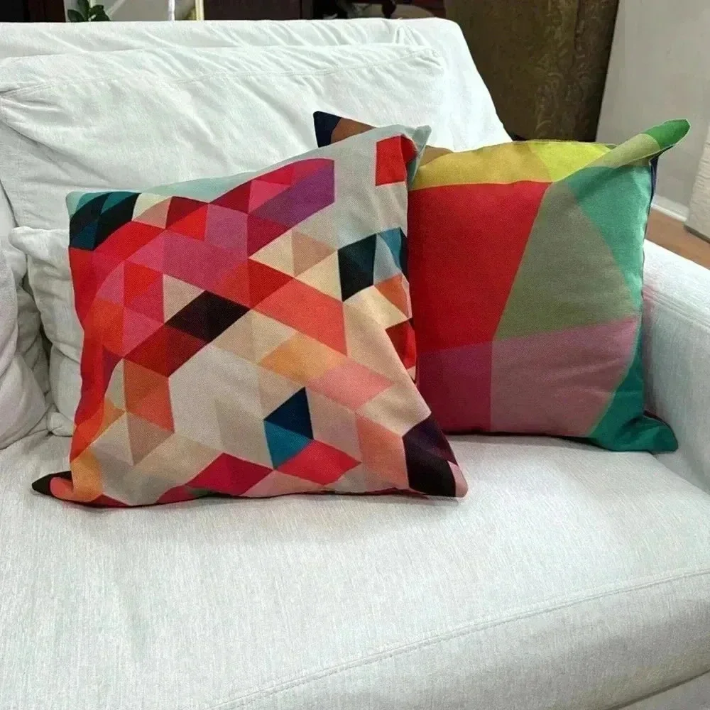 2 Geometric Modern Pillow Cases about 19”x19”